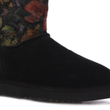 Saint Emmy Velvet Floral Black Suede Leather Snug Boots