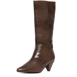 Saint Enora Croco Embossed Brown Calf Length Boots