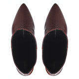 Saint Enora Croco Embossed Burgundy Calf Length Boots