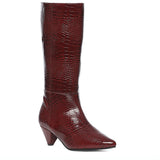 Saint Enora Croco Embossed Burgundy Calf Length Boots