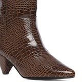 Saint Enora Croco Embossed Brown Calf Length Boots